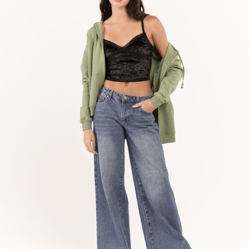FULL TILT Velvet Lace Trim Womens Cami - Picture 6 of 6